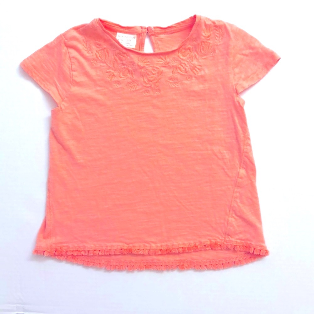 Zara Baby Coral Floral Fringed T-Shirt, Size 3/4 Y